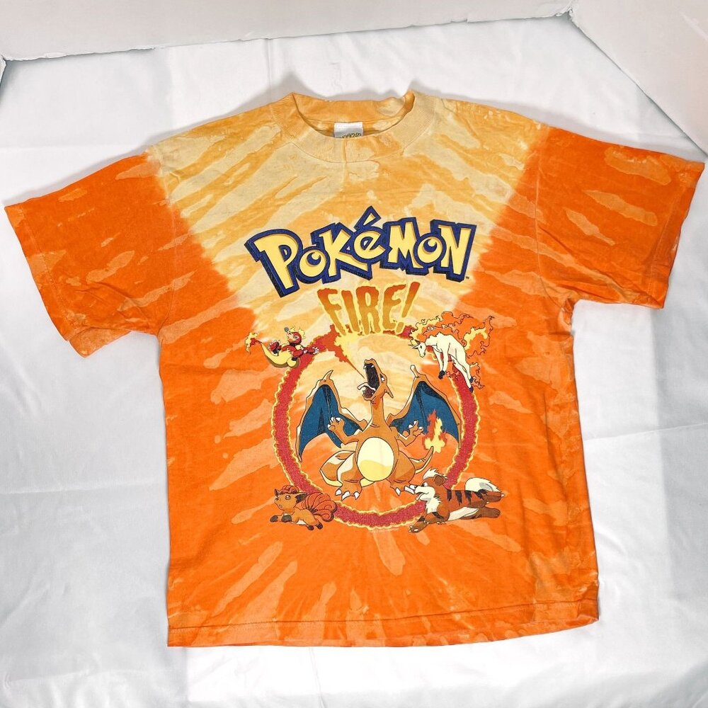 Vintage Nintendo Pokémon Charizard FIRE Orange Tie Dye T Shirt Youth M / 10-12 - Picture 9 of 9